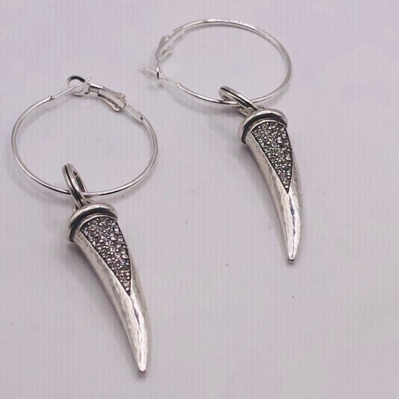 Brighton horn crystal earrings on non brighton hoops  NWOT - Picture 6 of 6